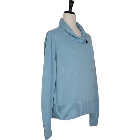Jeanne Pierre Blizzard Blue  Shawl Cable Stitch Neck Long Sleeve Sweater Size L - Picture 2 of 9